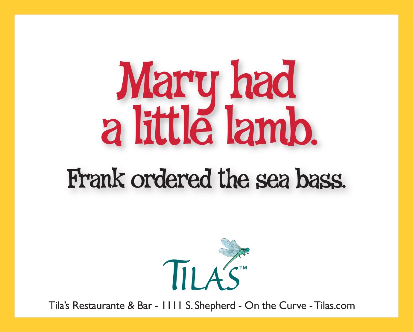 Tila's Restaurante advertising 