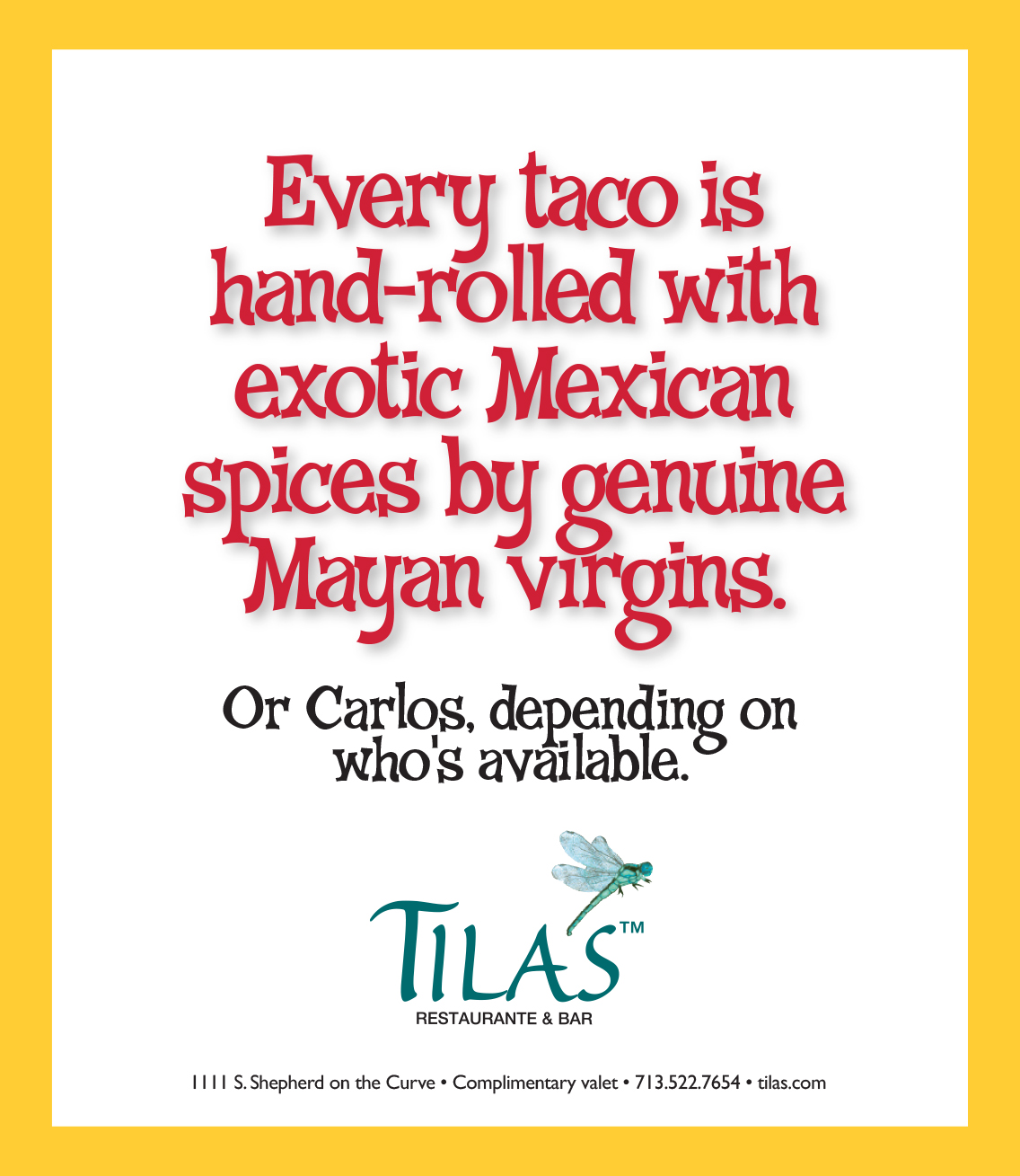 Tila's Restaurante advertising